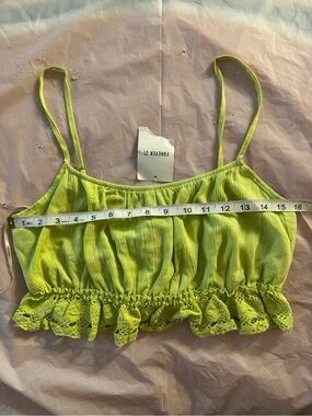 Forever‎ 21 Chartreuse Green Crochet Ruffle Trim Tank Crop Top L